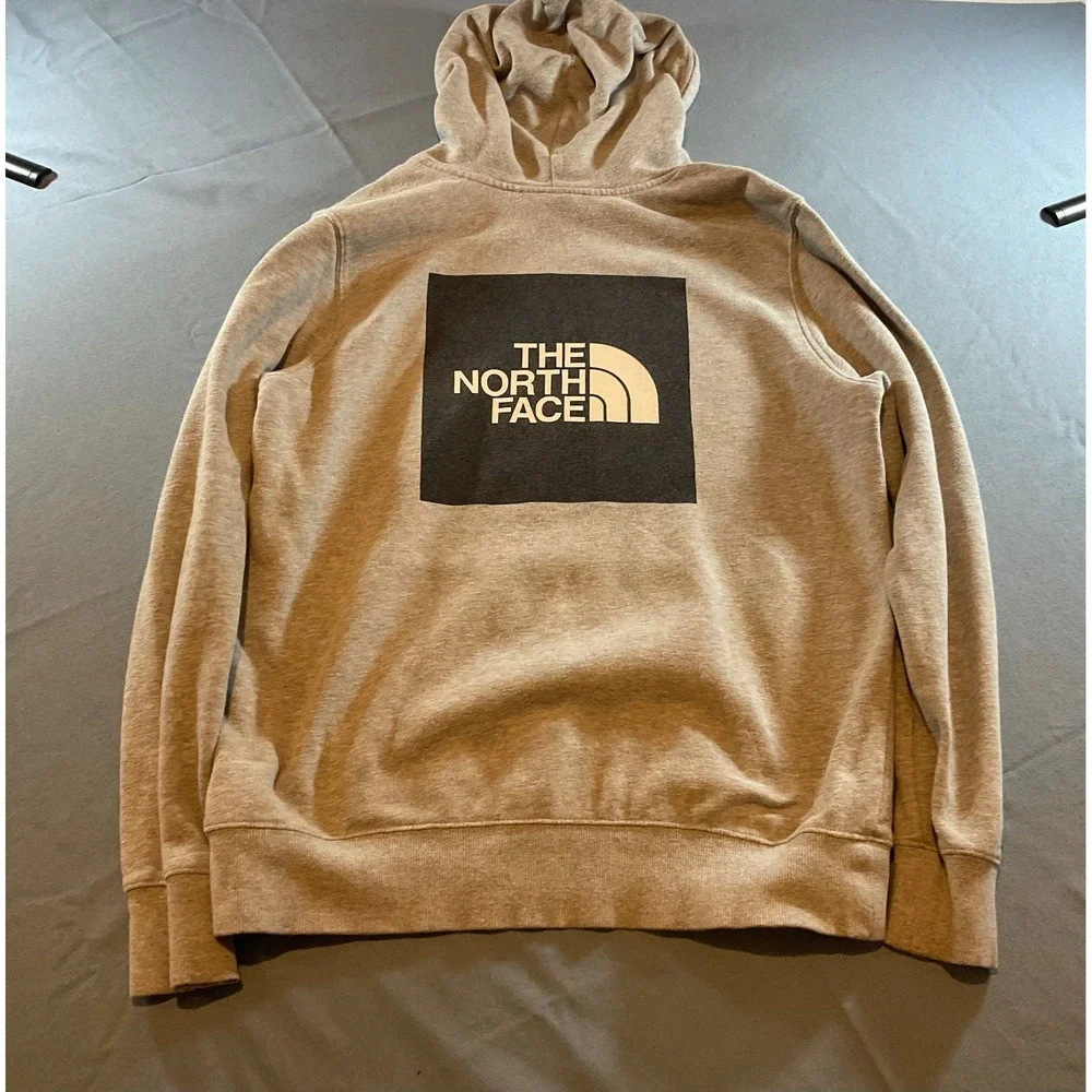The North Face Pullover Hoodie Mens Large L Gray Box Logo Kangaroo Pocket Casual